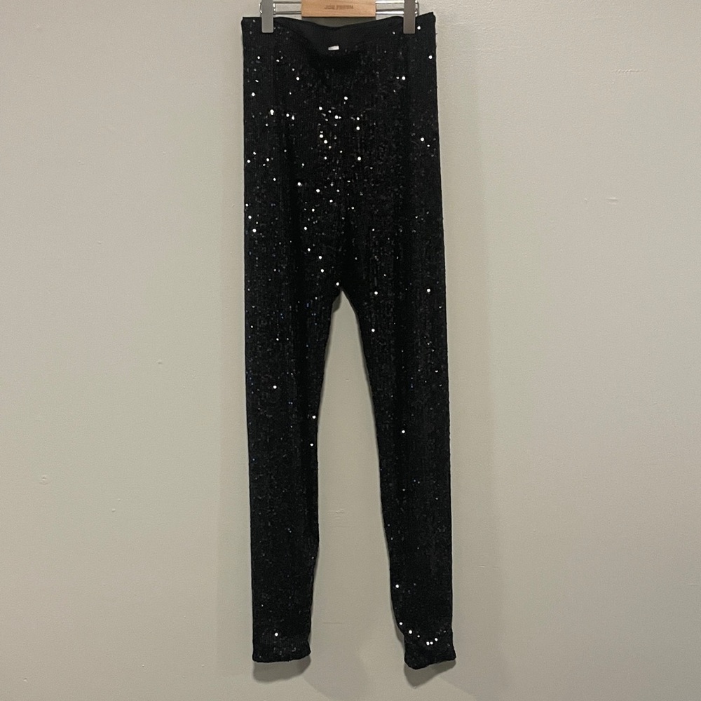 H&M Black Sequin Leggings Women's Small Party Holiday Stretch Pants
